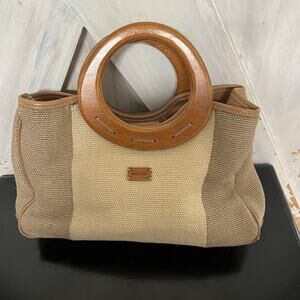 Relic Women's Woven Canvas Handbag With Wooden Handles Two Tone Neutral Beige